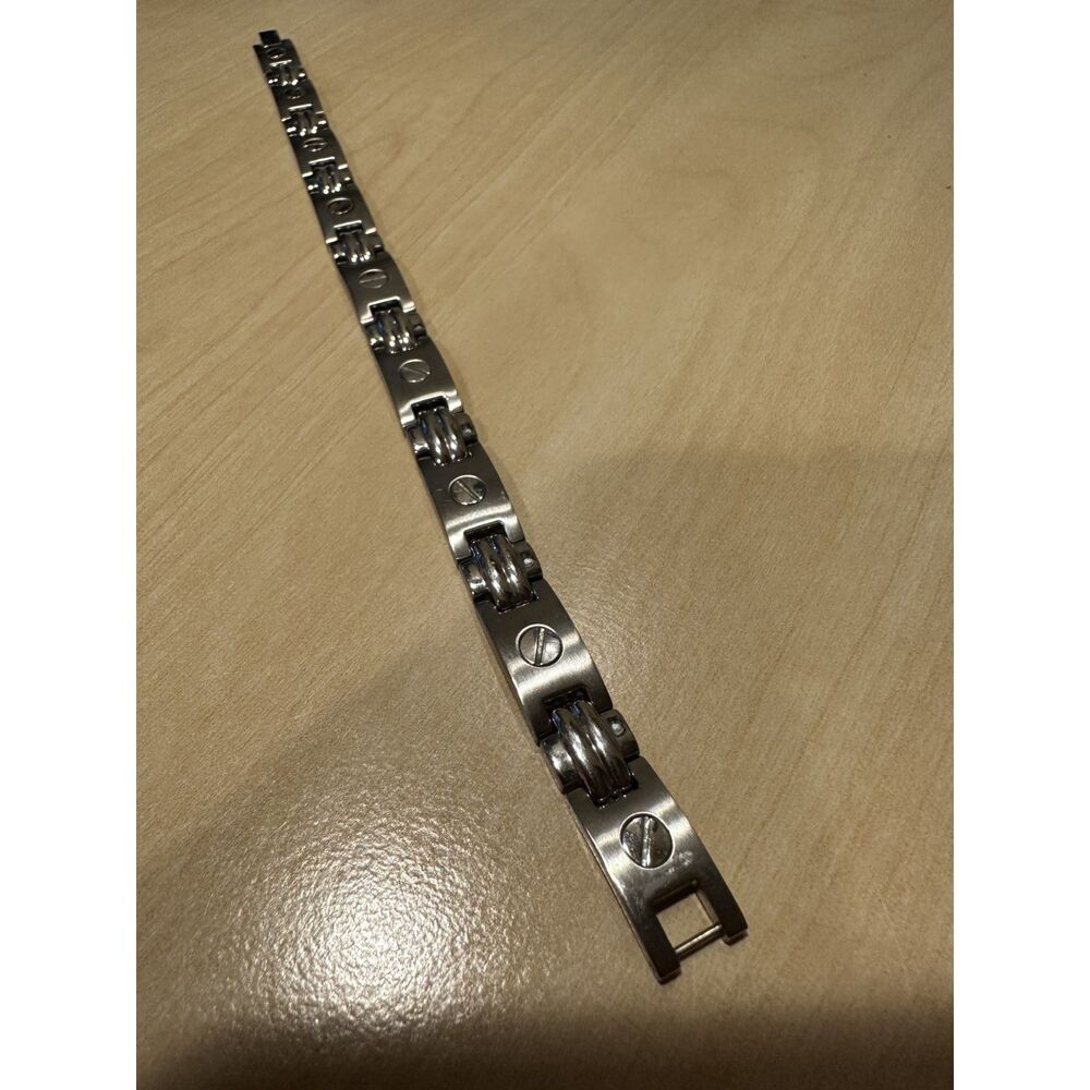Men’s Tungsten Steel Screw Head Link Bracelet Silver Tone Heavy Metal 9 In